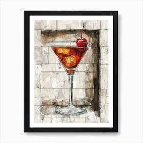 Manhattan Cocktail Vintage Illustration 3 Art Print