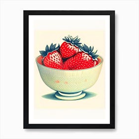 Bowl Of Strawberries, Fruit, Vintage Sketch Art Print