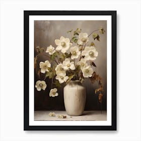 Hellebore, Autumn Fall Flowers Sitting In A White Vase, Farmhouse Style 3 Art Print