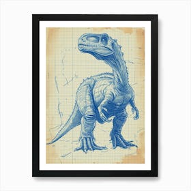 Plateosaurus Dinosaur Blue Print Sketch 3 Art Print