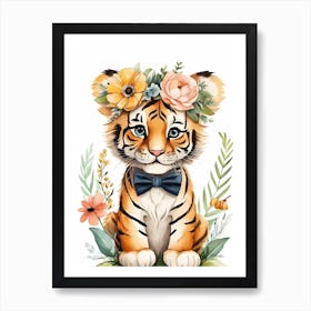 Baby Tiger Flower Crown Bowties Woodland Animal Nursery Decor (32) Art Print