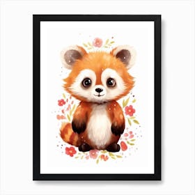 Watercolour Jungle Animal Baby Red Panda 2 Art Print