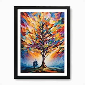Vibrant Tree at Sunset IV, Abstract Colorful Painting in Van Gogh Style Art Print