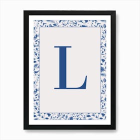 Letter L Monogram Initial Blue Art Print