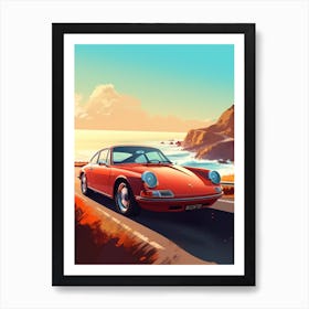 A Porsche 911 In The Pacific Coast Highway Car Illustration 2 Art Print