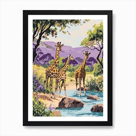 Giraffes In The River Watercolour Inspired 2 Art Print