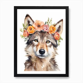 Baby Wolf Flower Crown Bowties Woodland Animal Nursery Decor (18) Art Print