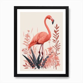 American Flamingo And Ginger Plants Minimalist Illustration 1 Art Print