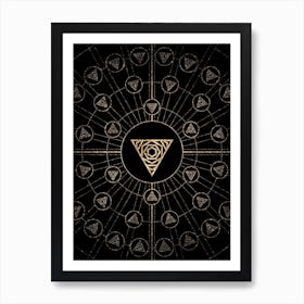Geometric Glyph Radial Array in Glitter Gold on Black n.0332 Art Print