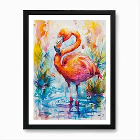 Flamingo Colourful Watercolour 1 Art Print