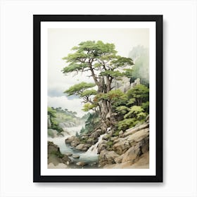 Tojinbo Cliffs In Fukui, Japanese Brush Painting, Ukiyo E, Minimal 4 Art Print