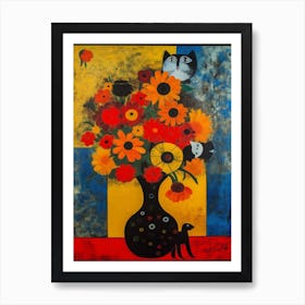 Chrysanthemums With A Cat 3 Surreal Joan Miro Style  Art Print