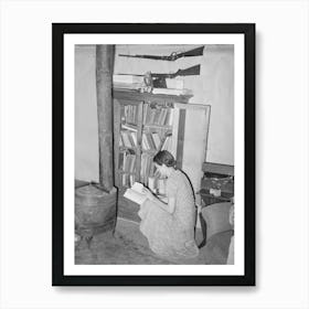 Wife Of Farmer At Her Bookcase In Her Log Home, Pie Town, New Mexico By Russell Lee Art Print