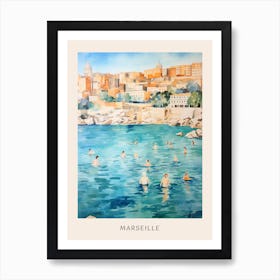 Swimming In Marseille France Watercolour Poster Art Print