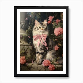 Cat With Bows Rococo Style Art Print