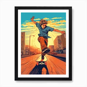 Skateboarding In Austin, United States Comic Style 3 Art Print