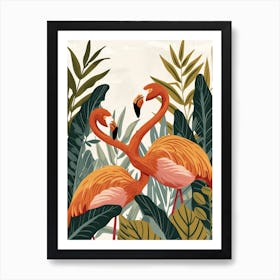 Andean Flamingo And Croton Plants Minimalist Illustration 2 Art Print