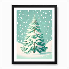 Snowfalkes By Christmas Tree, Snowflakes, Retro Drawing 2 Art Print
