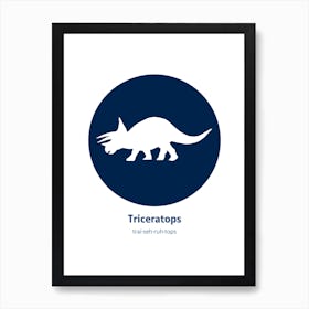 Dinosaur Triceratops Blue Nursery Art Print