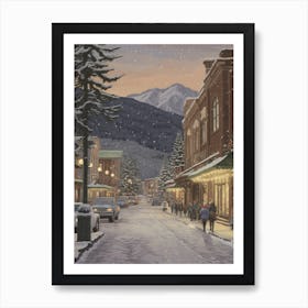 Vintage Winter Illustration Leavenworth Washington 3 Art Print