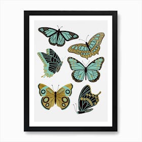 Texas Butterflies   Mint And Gold Art Print