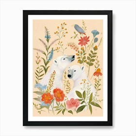 Folksy Floral Animal Drawing Polar Bear 3 Póster