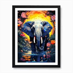 Elephant In The Water Art Print