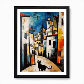 Painting Of Barcelona With A Cat In The Style Of Surrealism, Miro Style 2 Art Print