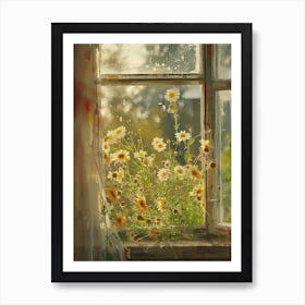 Marigold Flowers On A Cottage Window 1 Art Print