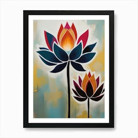 India National Flower the Lotus Flower Watercolor 1 Art Print