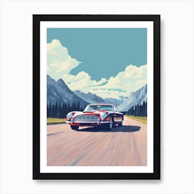 A Aston Martin Db5 Car In Icefields Parkway Flat Illustration 3 Art Print