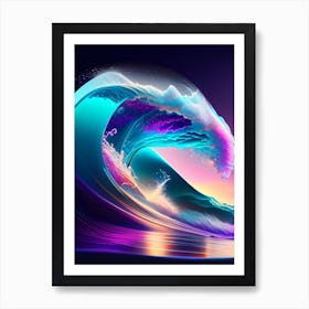 Surfing On Wave At Sea, Waterscape, Waterscape Holographic 1 Art Print
