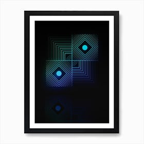 Neon Blue and Green Abstract Geometric Glyph on Black n.0313 Art Print