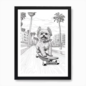 Yorkshire Terrier Dog Skateboarding Line Art 3 Art Print