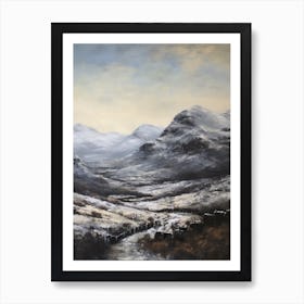 Vintage Winter Painting Snowdonia National Park United Kingdom 2 Art Print