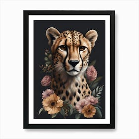 Cheetah with flowers Art Print
