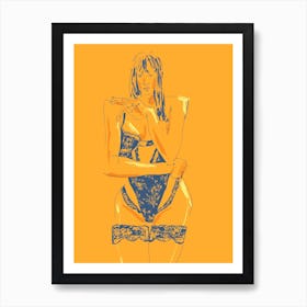 Girl In Lingerie Orange Art Print