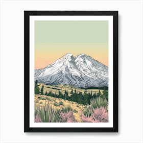 Mount St Helens Usa Color Line Drawing (1) Art Print