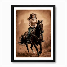 Cowgirl On Horse Vintage Poster 18 Art Print