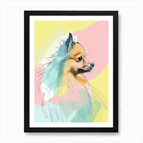 Pastel Pomeranian Dog Watercolour Line Illustration 2 Art Print