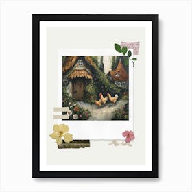 Scrapbook Cottage Chickens Fairycore Painting 3 Art Print