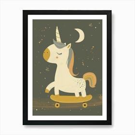 Unicorn On A Skateboard Mustard Muted Pastels 2 Art Print