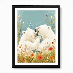 Polar Bear Two Bears Playing Together In A Meadow Storybook Illustration 4 Art Print