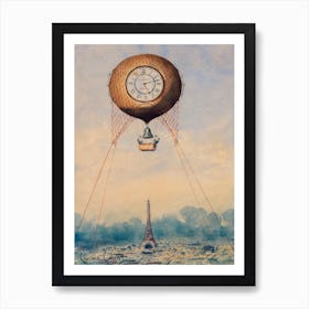 Captive Balloon Hovering Above The Eiffel Tower Art Print