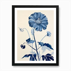 Blue Botanical Gerbera Daisy 1 Art Print