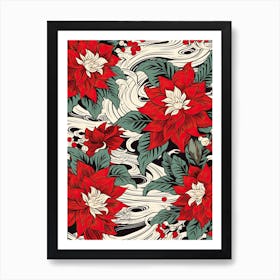 Great Wave With Poinsettia Flower Drawing In The Style Of Ukiyo E 4 Art Print