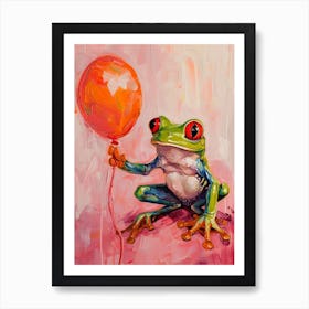 Cute Red Eyed Tree Frog With Balloon Affiche