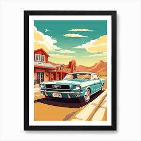 A Ford Mustang Car In Route 66 Flat Illustration 2 Art Print