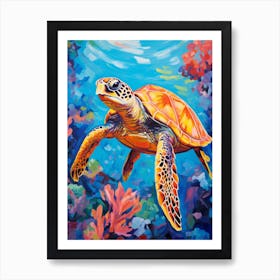 Brushstroke Sea Turtle With Coral 9 Art Print