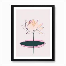 Blooming Lotus Flower In Pond Minimal Line Drawing 2 Art Print